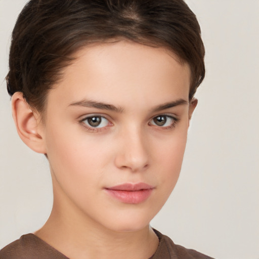 Neutral white young-adult female with short  brown hair and brown eyes