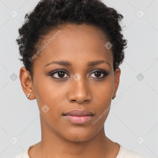 Neutral black young-adult female with short  brown hair and brown eyes