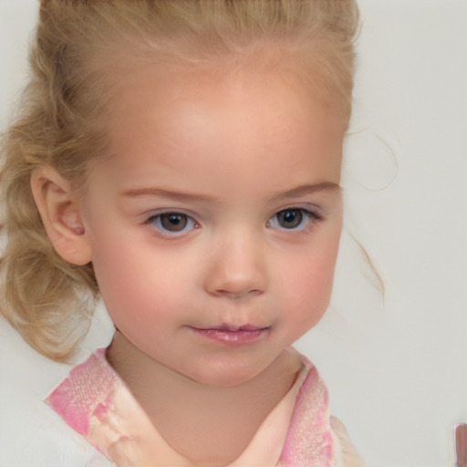 Neutral white child female with medium  blond hair and blue eyes