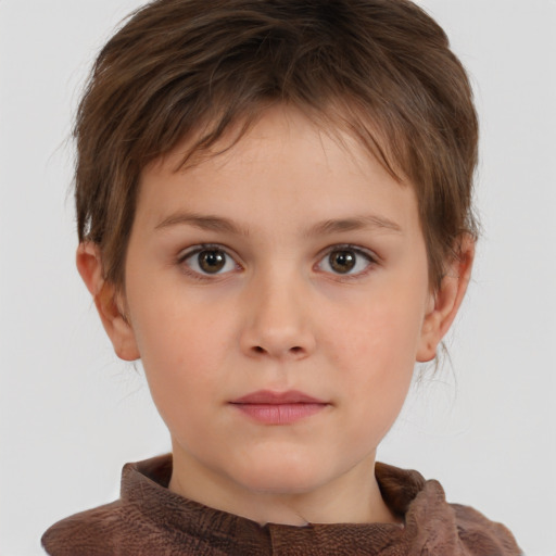 Neutral white child female with short  brown hair and brown eyes