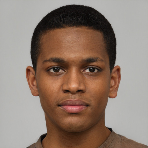 Neutral black young-adult male with short  brown hair and brown eyes