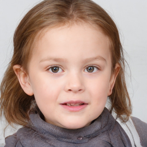 Neutral white child female with medium  brown hair and blue eyes