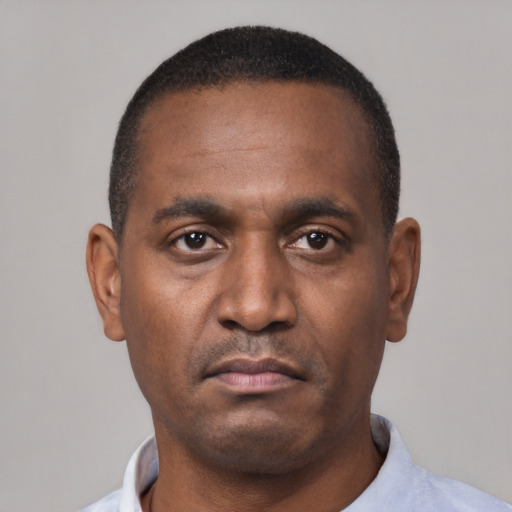 Neutral black young-adult male with short  brown hair and brown eyes