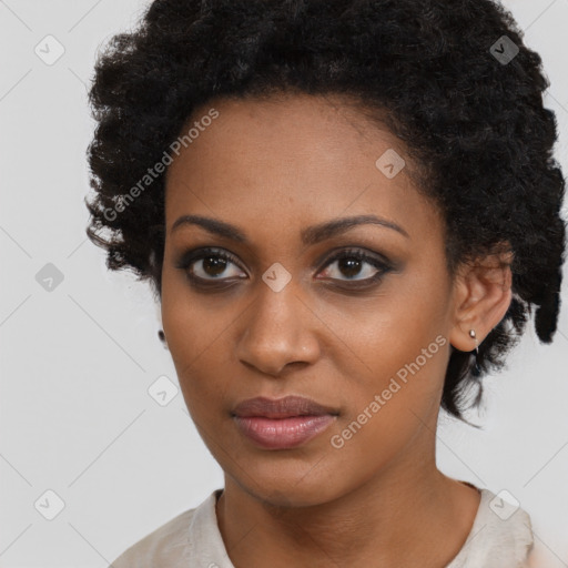 Neutral black young-adult female with short  brown hair and brown eyes