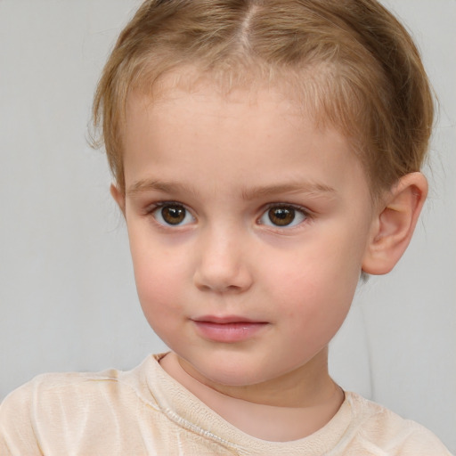 Neutral white child female with short  brown hair and brown eyes