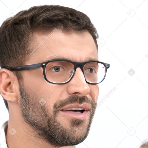 Neutral white adult male with short  brown hair and brown eyes