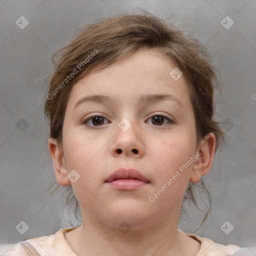 Neutral white child female with medium  brown hair and brown eyes