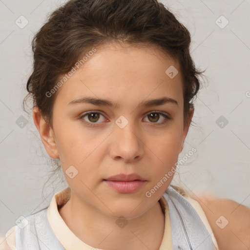 Neutral white child female with short  brown hair and brown eyes