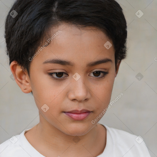 Neutral white child female with short  brown hair and brown eyes