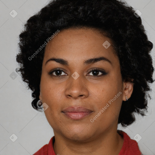 Neutral latino young-adult female with short  black hair and brown eyes
