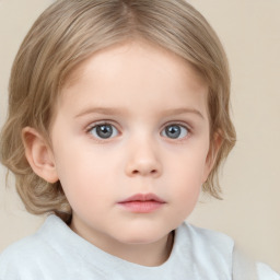 Neutral white child female with medium  brown hair and blue eyes