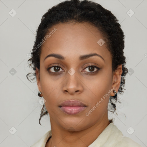 Neutral black young-adult female with long  black hair and brown eyes