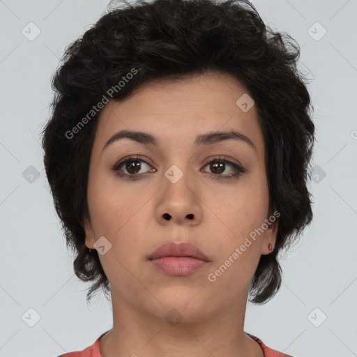 Neutral asian young-adult female with short  brown hair and brown eyes