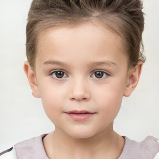 Neutral white child female with short  brown hair and brown eyes