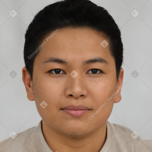 Neutral asian young-adult male with short  black hair and brown eyes