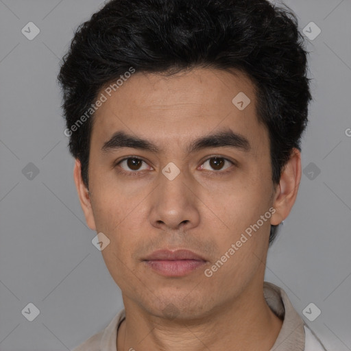 Neutral asian young-adult male with short  black hair and brown eyes