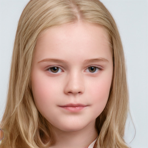 Neutral white child female with long  brown hair and brown eyes