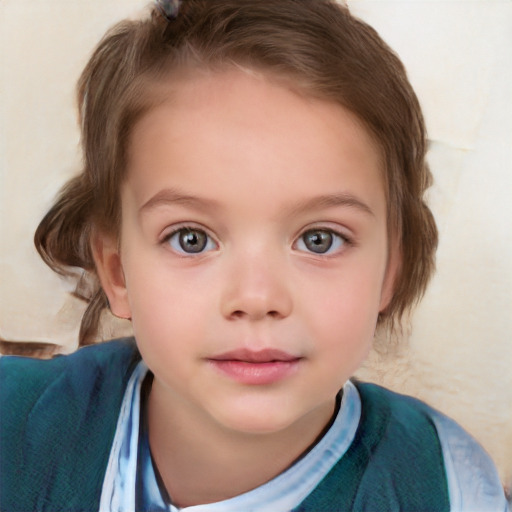 Neutral white child female with short  brown hair and blue eyes