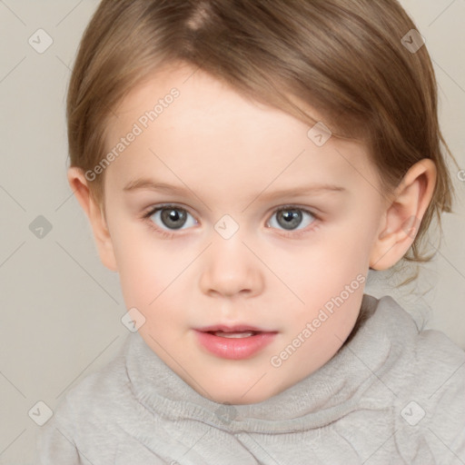 Neutral white child female with short  brown hair and brown eyes