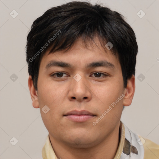 Neutral asian young-adult male with short  brown hair and brown eyes