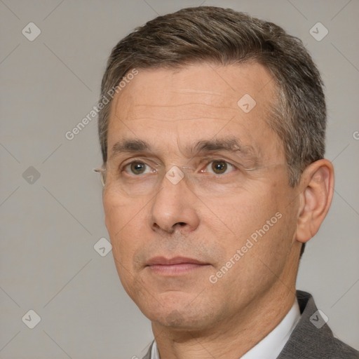 Neutral white adult male with short  brown hair and brown eyes