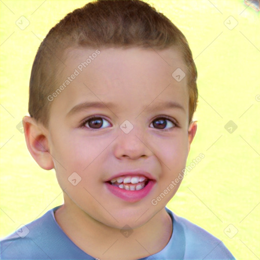 Joyful white child female with short  brown hair and brown eyes