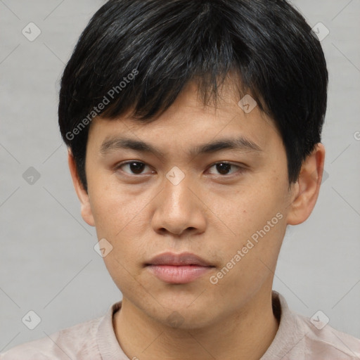 Neutral asian young-adult male with short  black hair and brown eyes