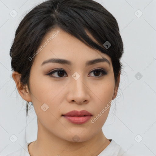 Neutral asian young-adult female with medium  brown hair and brown eyes