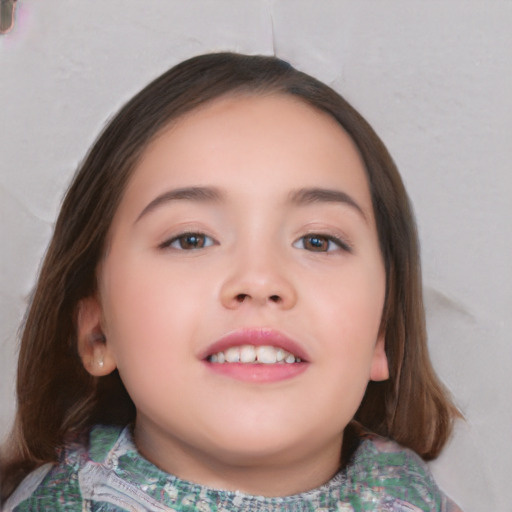 Neutral white child female with medium  brown hair and brown eyes