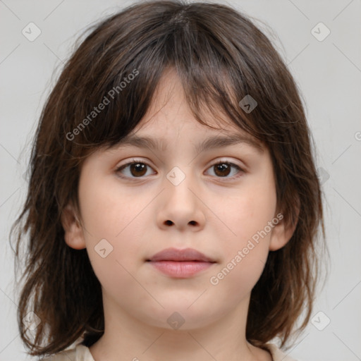 Neutral white child female with medium  brown hair and brown eyes