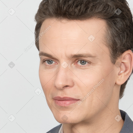 Neutral white adult male with short  brown hair and brown eyes