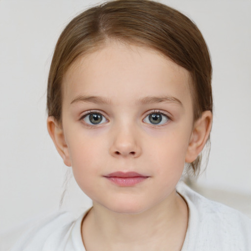 Neutral white child female with medium  brown hair and brown eyes