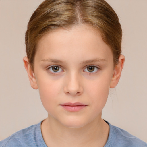 Neutral white child female with short  brown hair and brown eyes