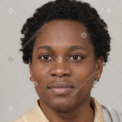 Neutral black young-adult female with short  brown hair and brown eyes