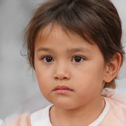 Neutral white child female with medium  brown hair and brown eyes