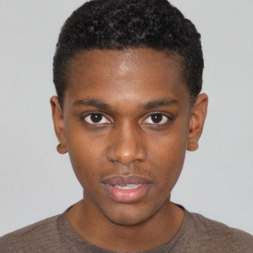 Neutral black young-adult male with short  brown hair and brown eyes