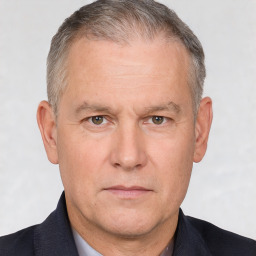 Neutral white middle-aged male with short  brown hair and brown eyes