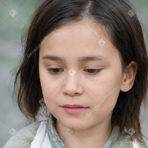 Neutral white child female with medium  brown hair and brown eyes