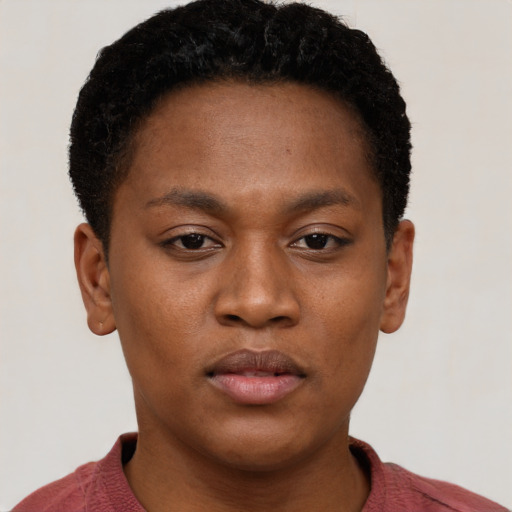 Neutral black young-adult male with short  brown hair and brown eyes