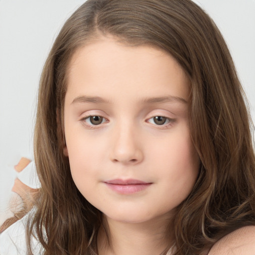 Neutral white child female with long  brown hair and brown eyes