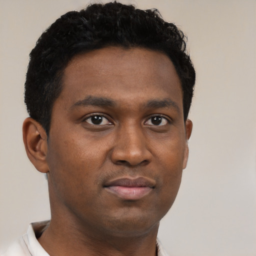 Neutral black young-adult male with short  brown hair and brown eyes