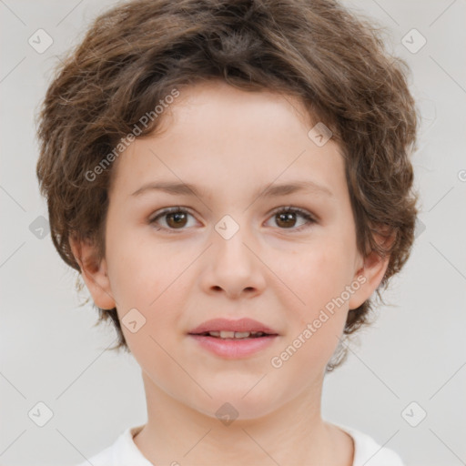 Neutral white child female with short  brown hair and brown eyes