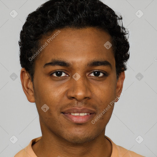 Neutral black young-adult male with short  brown hair and brown eyes