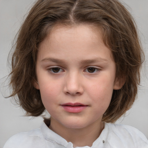 Neutral white child female with medium  brown hair and brown eyes