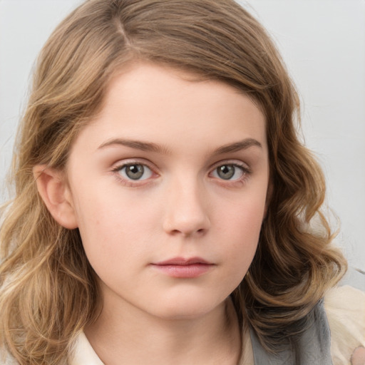 Neutral white child female with medium  brown hair and brown eyes