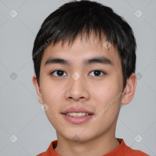 Neutral asian young-adult male with short  black hair and brown eyes
