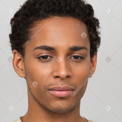 Neutral black young-adult male with short  brown hair and brown eyes