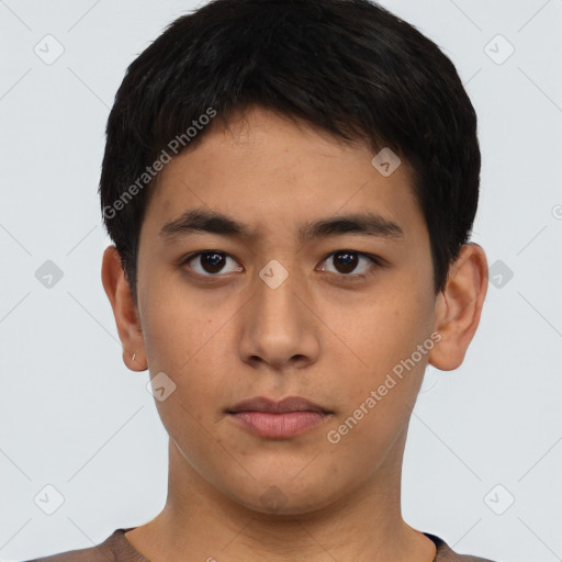 Neutral asian young-adult male with short  brown hair and brown eyes