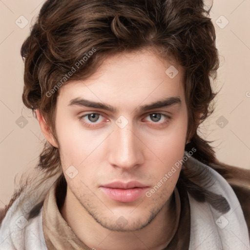 Neutral white young-adult male with medium  brown hair and brown eyes