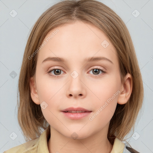 Neutral white child female with medium  brown hair and brown eyes